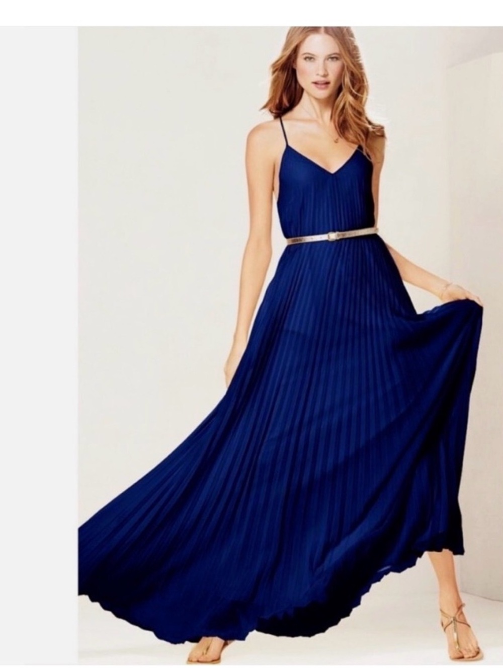 Victoria's Secret Royal Blue Pleated Maxi Dress with Spaghetti Straps